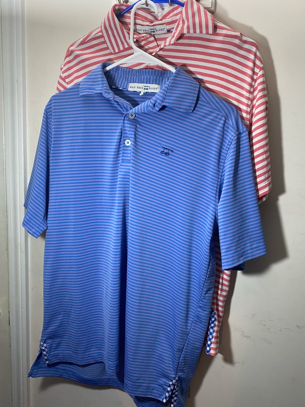 Bald Head Blues Men’s Small Blue/Purple /Pink & White polo Lot Of 2 Shirt!